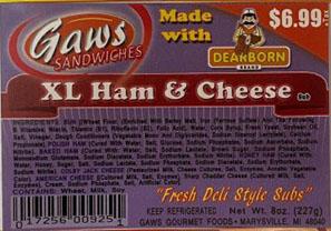Image 3: “Label for XL Ham & Cheese Sub, 8 oz.”