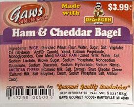 Image 4: “Label for Ham & Cheddar Bagel, 6 oz.”