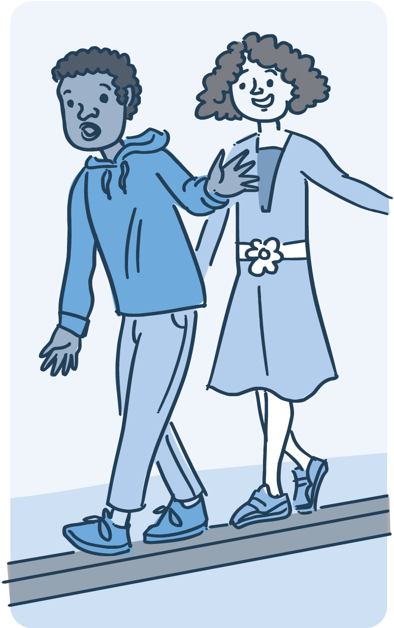 Illustration of 2 children walking on a balance beam.