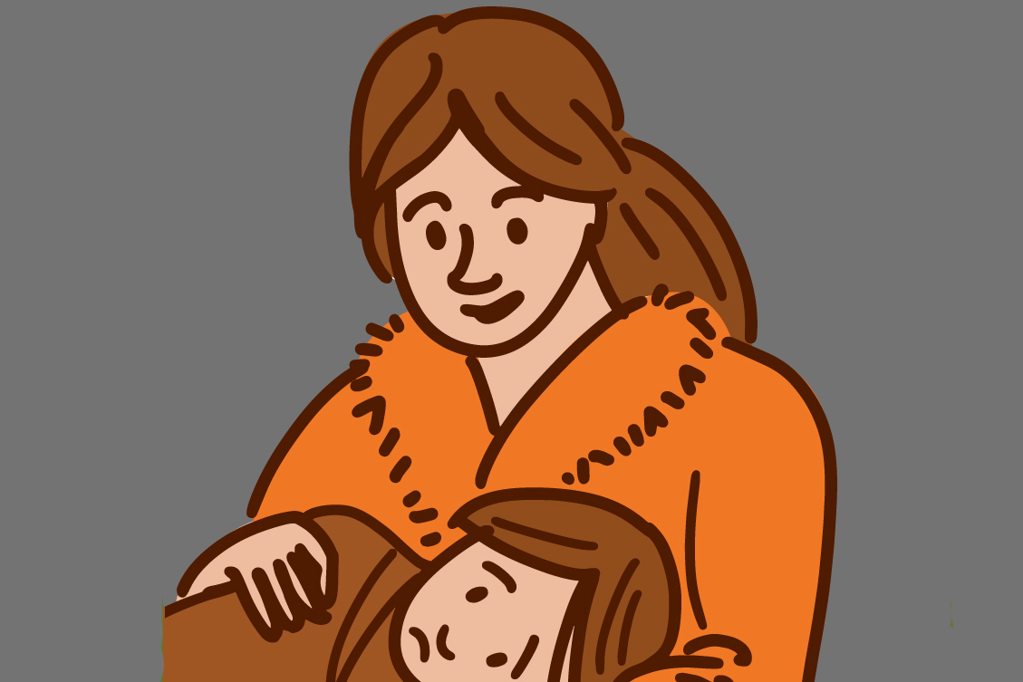 Illustration of a woman holding a child with an ear infection