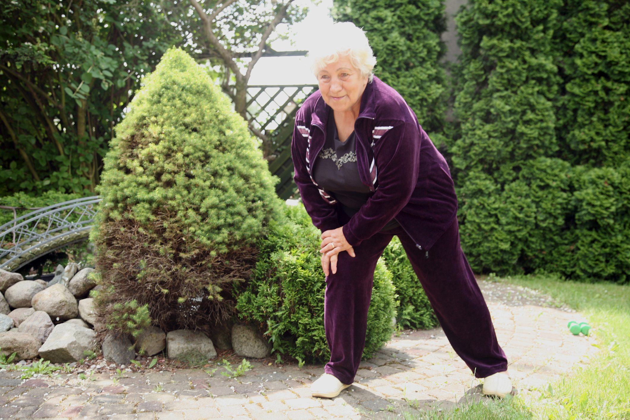 Overweight senior woman exercising