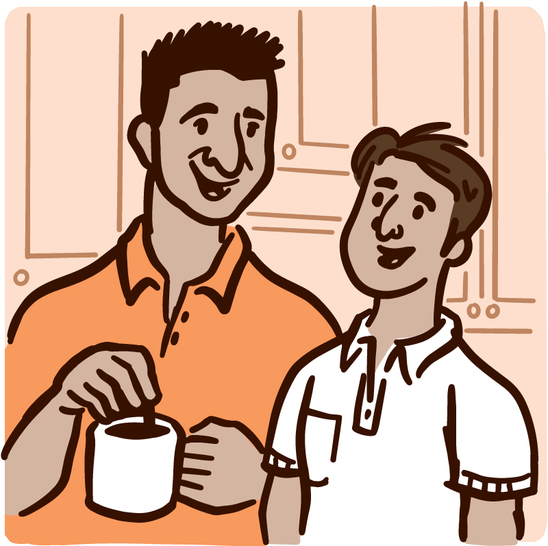 Illustration of a father talking to his teenage son