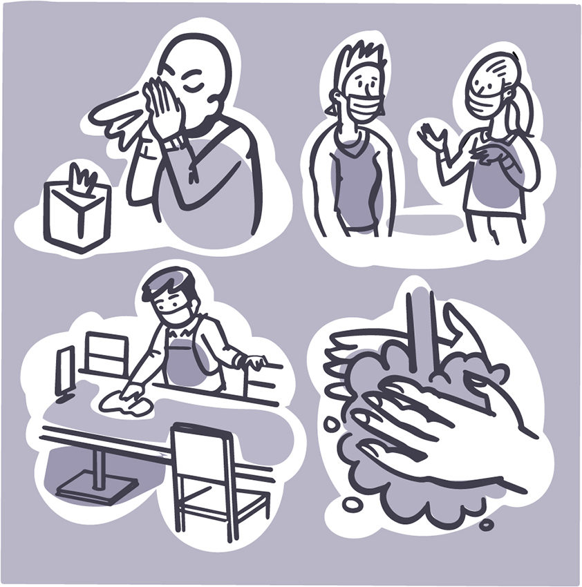 Illustration of four ways to stay safe from germs